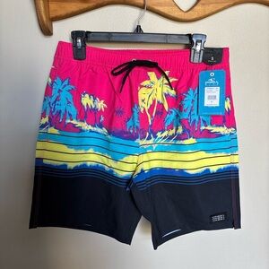 O'Neill Pink and Black Board Shorts Tropical Design